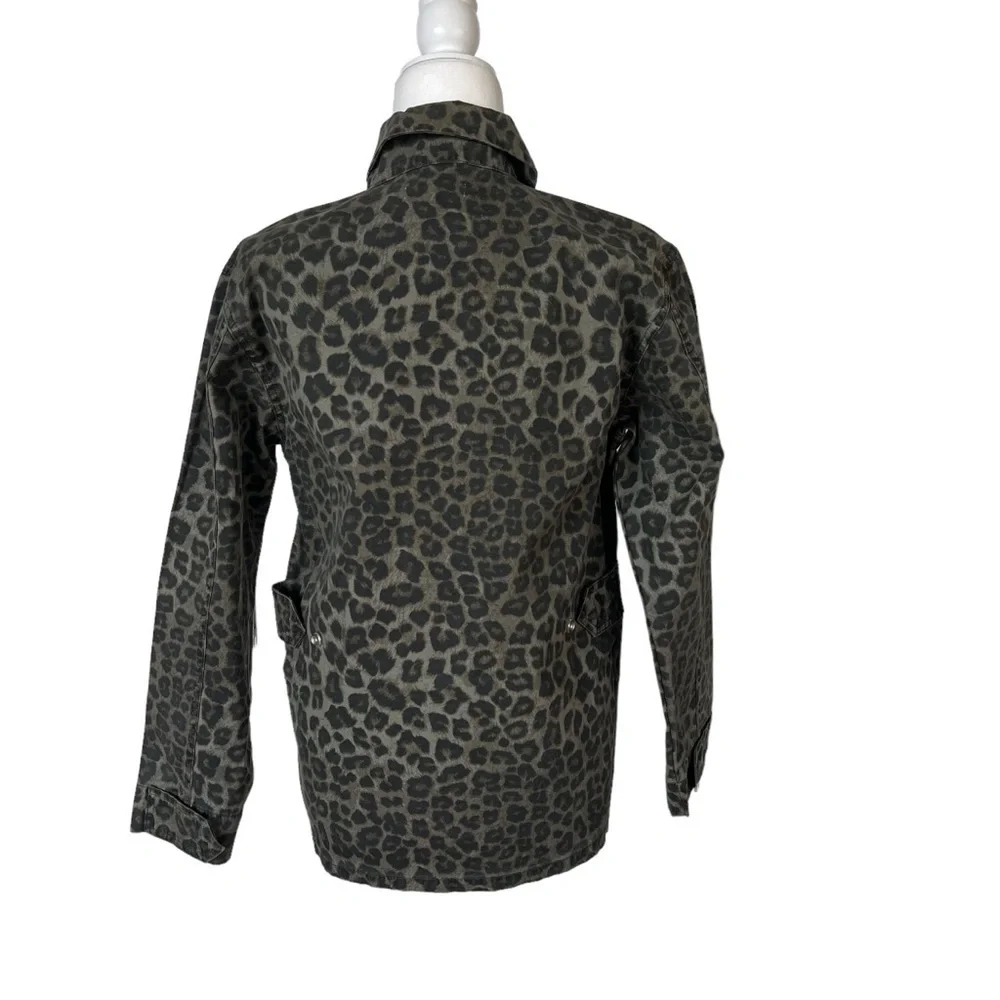 Good American The Camo Schacket Jacket  in Sage Leopard ButtonUp Size Small
